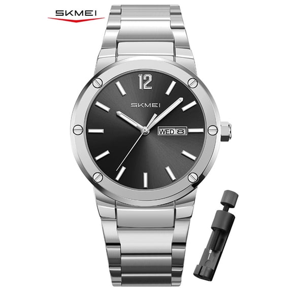 SKMEI Men's Watch, Round Quartz Analog Business Watch Stainless Steel Chain Bracelet, 3ATM Water Resistant Classic Wristwatch for Men Business and Daily Wear