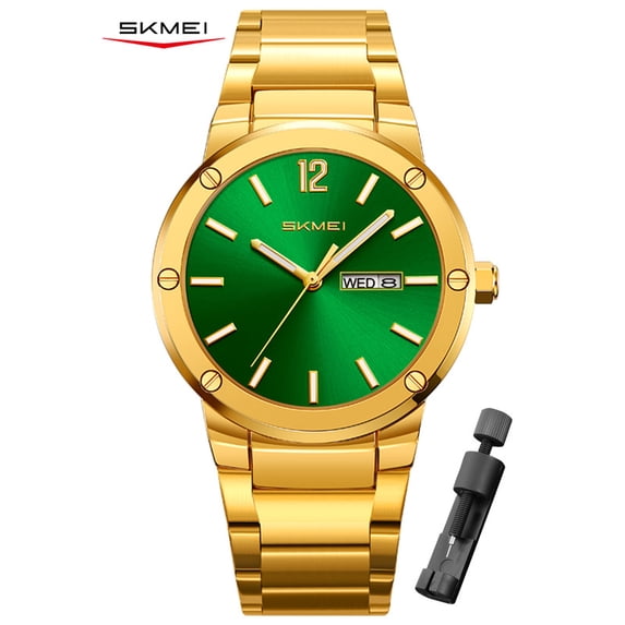 SKMEI Men's Watch, Round Quartz Analog Business Watch Stainless Steel Chain Bracelet, 3ATM Water Resistant Classic Wristwatch for Men Business and Daily Wear