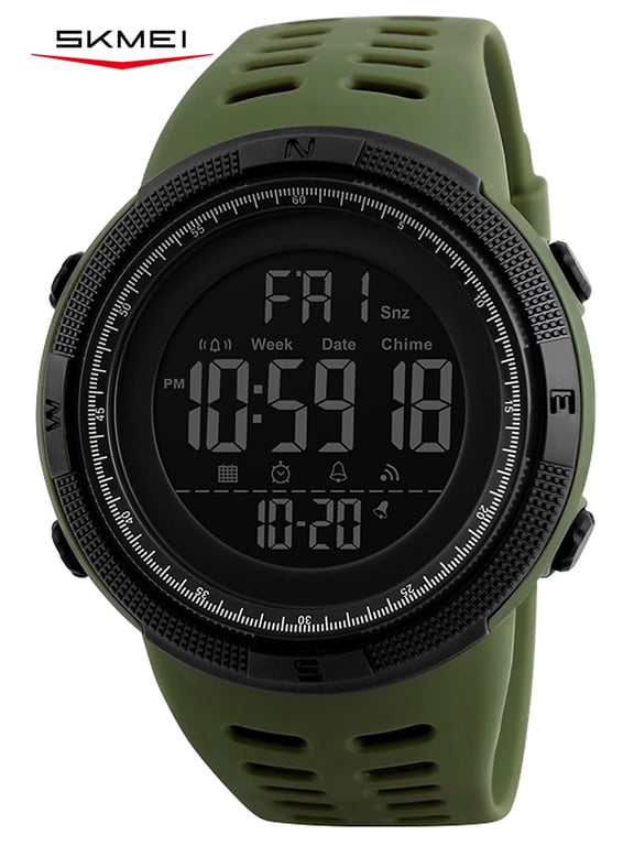 Men's Watch Waterproof Digital Sport Watch Military Digital Watches for men Alarm Back Light Classic Large Face Watch Army Green