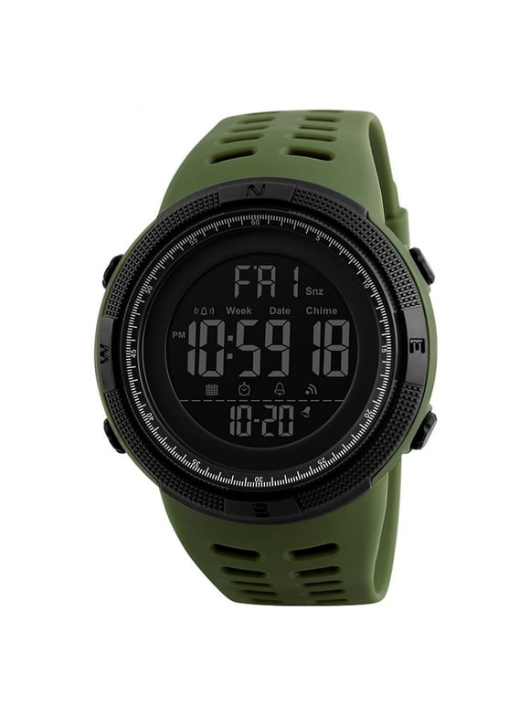 Men's Watch Waterproof Digital Sport Watch Military Digital Watches for men Alarm Back Light Classic Large Face Watch Army Green