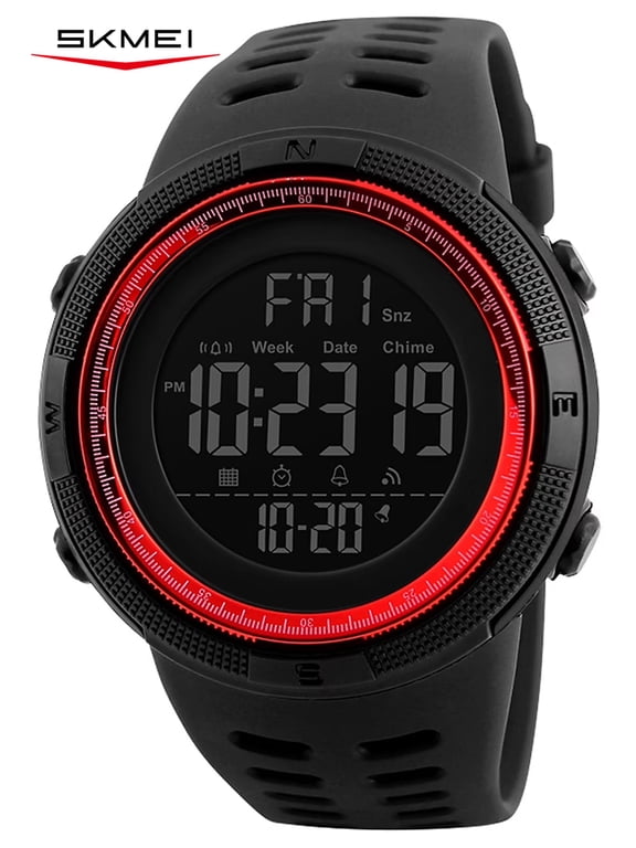 Men's Watch, Waterproof Digital Sport Watch, Military Digital Watch Alarm Back Light Classic Watch, Red