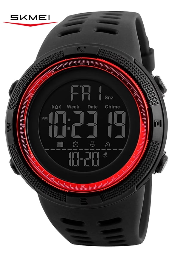 Men's Watch, Waterproof Digital Sport Watch, Military Digital Watch Alarm Back Light Classic Watch, Red