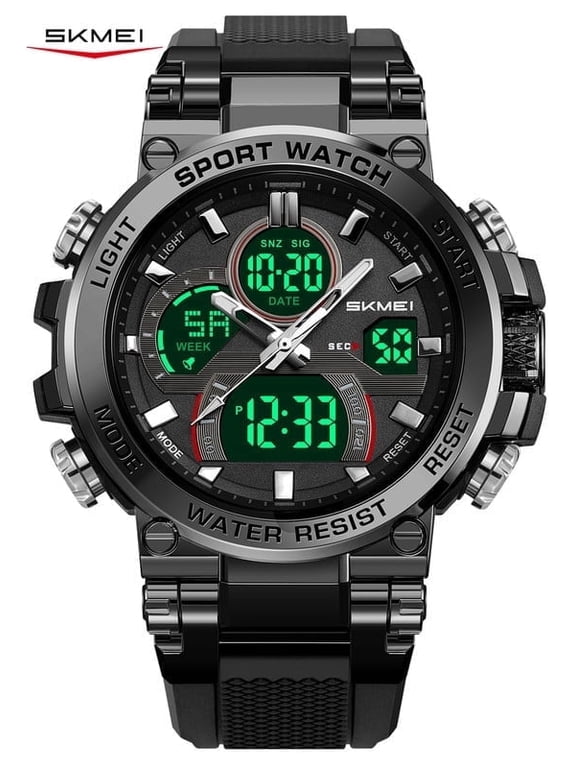 Men's Watches Fashion Military Waterproof Big Face Digital Sport Watch with Dual Time Alarm LED Stopwatch