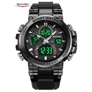 SKMEI Mens Watches Fashion Military Waterproof Big Face Digital Sport Watch with Dual Time Alarm LED Stopwatch