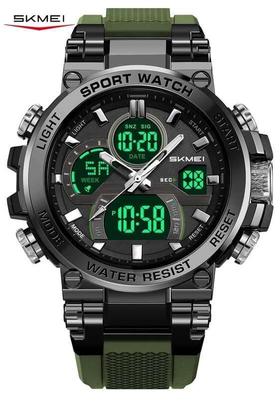 SKMEI Men's Watches Fashion Military Waterproof Big Face Digital Sport Watch with Dual Time Alarm LED Stopwatch