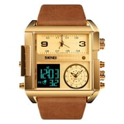 SKMEI Mens Waterproof Digital Watch, Square Large Face Analog Quartz Wrist Watch Sports Watch, Gold