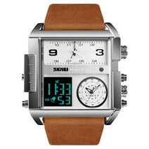 SKMEI Men's Waterproof Digital Watch,  Square Large Face Analog Quartz Wrist Watch Sports Watch, with Multi-Time Zone Waterproof Stopwatch