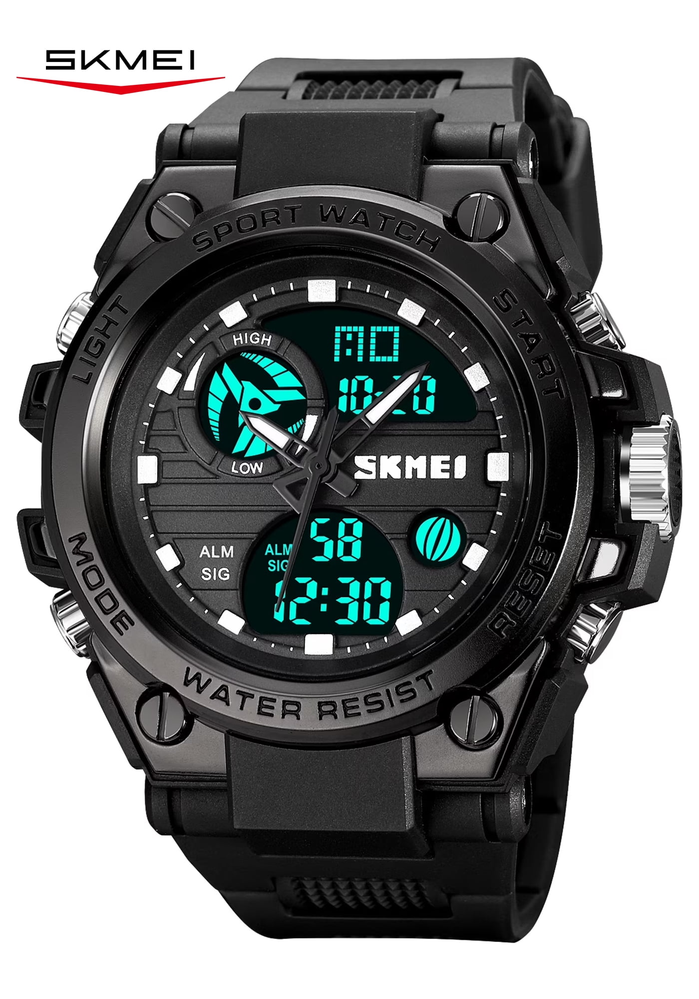 SKMEI Mens Digital Watch Sport Waterproof Watch Analog Military Tactical Watches LED Backlight Alarm Stopwatch Wrist Big Face Watches