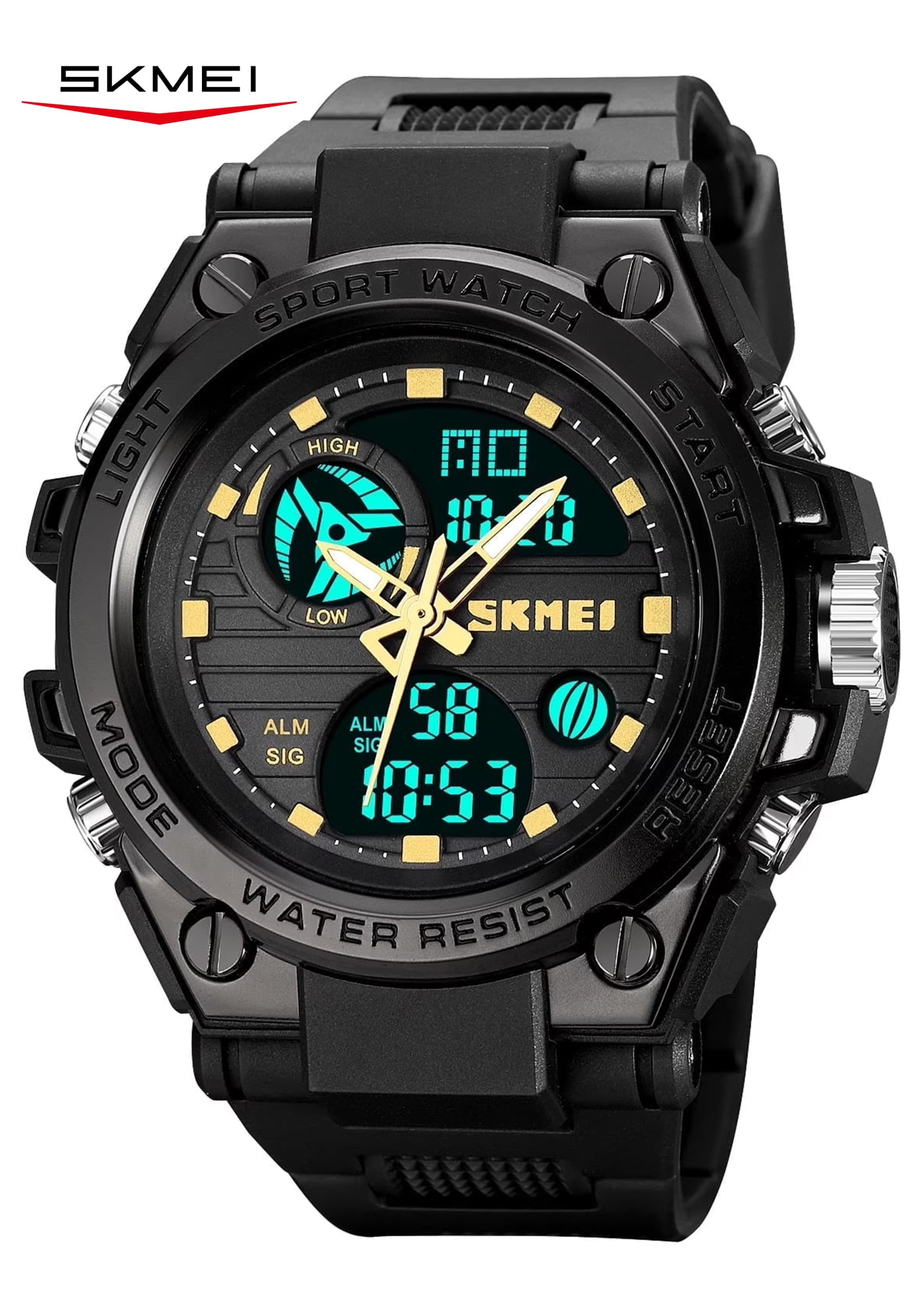 SKMEI Mens Digital Watch Sport Waterproof Watch Analog Military Tactical Watches LED Backlight Alarm Stopwatch Wrist Big Face Watches