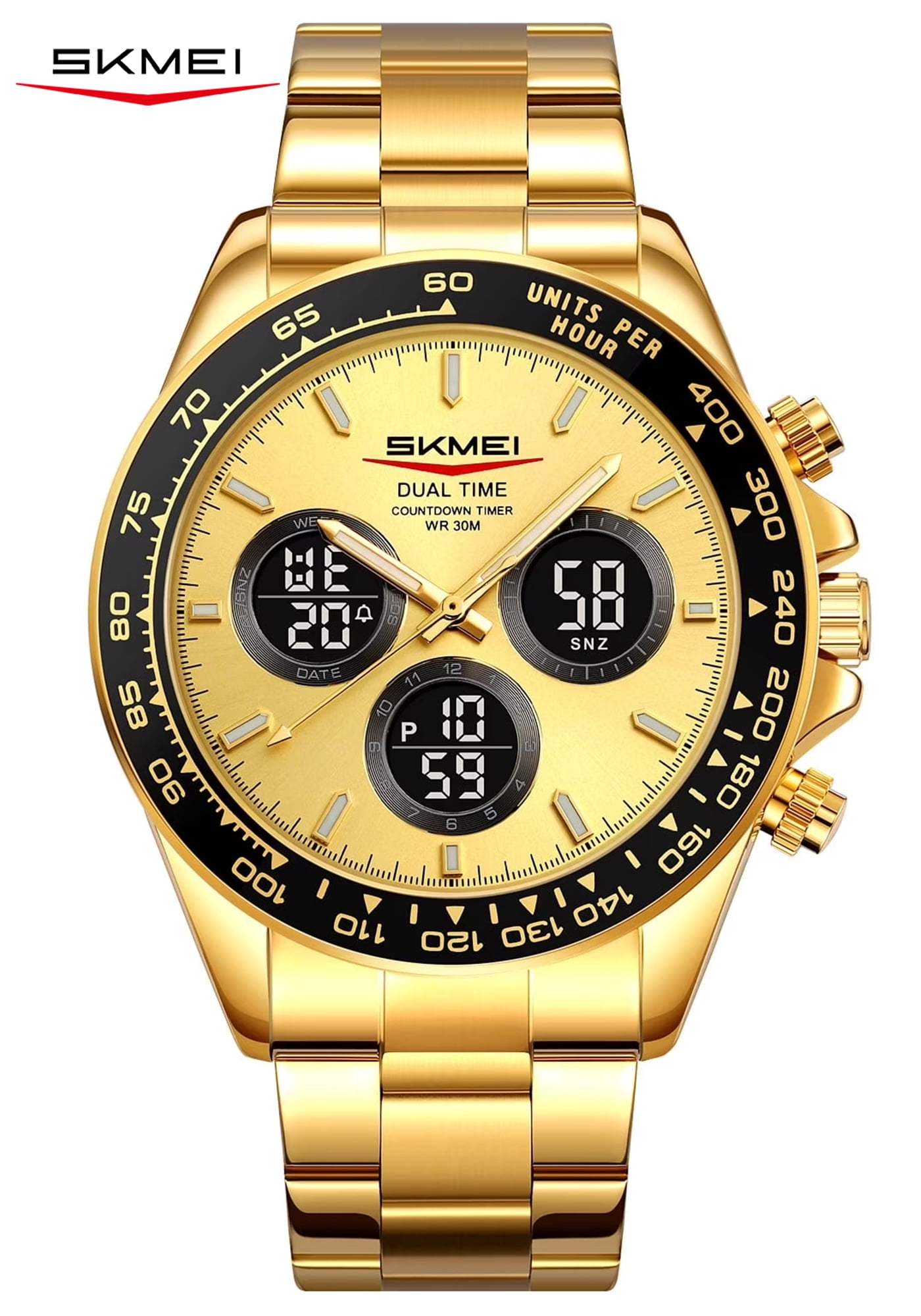 SKMEI Mens Digital Watch Sports Military Waterproof Wristwatch Outdoor Chronograph Watches for Men Backlight Alarm Business Watch,Stainless Steel Watch Band