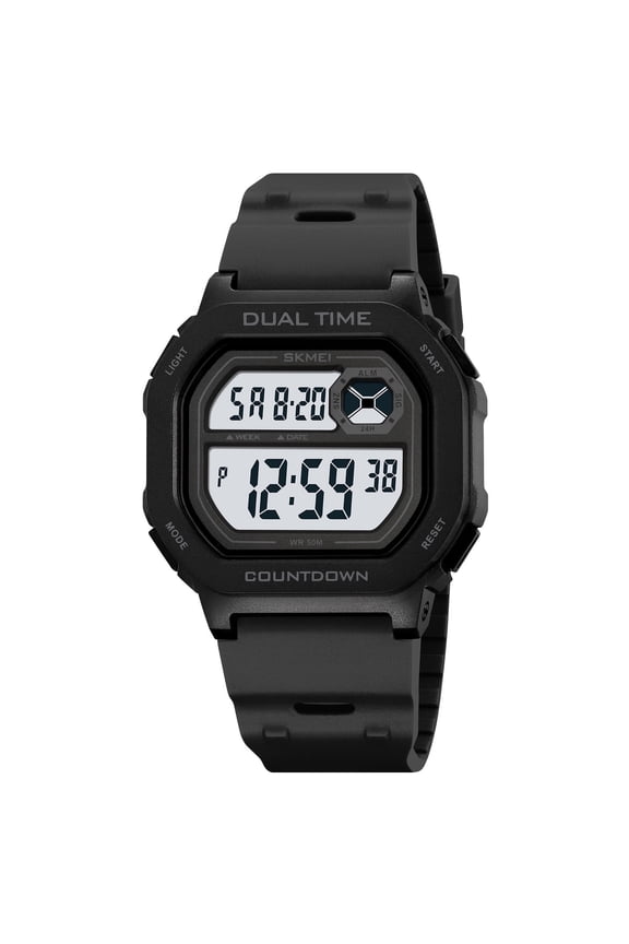 Mens Digital Watch Square Sports Military Watches Waterproof Outdoor Chronograph Wrist Watches for Men with Dual Time/LED Back Ligh/Alarm