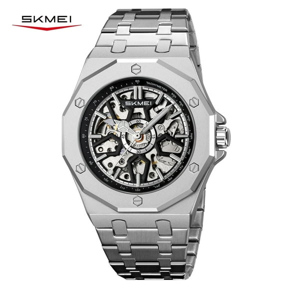 SKMEI Mens Luxury Skeleton Automatic Mechanical Wrist Watches Business Leisure Waterproof Luminous Pointer Self-Winding Wrist Watch