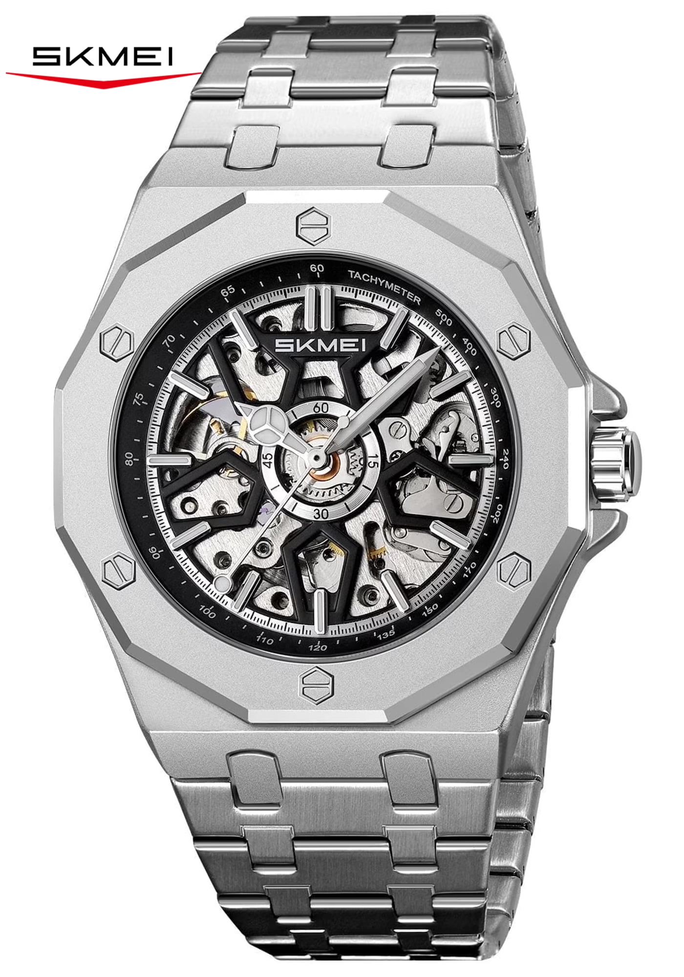 SKMEI Mens Luxury Skeleton Automatic Mechanical Wrist Watches Business Leisure Waterproof Luminous Pointer Self-Winding Wrist Watch