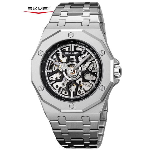 SKMEI Mens Luxury Skeleton Automatic Mechanical Wrist Watches Business Leisure Waterproof Luminous Pointer Self-Winding Wrist Watch