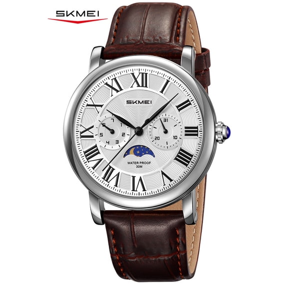 SKMEI Mens Watches Classic Business Quartz Wrist Watch Fashion Waterproof Watch for Men Leather Strap