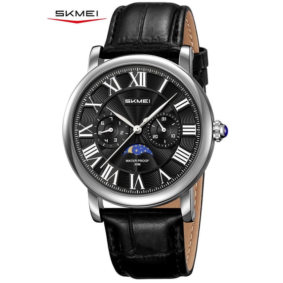 SKMEI Mens Watches Classic Business Quartz Wrist Watch Fashion Waterproof Watch for Men Leather Strap
