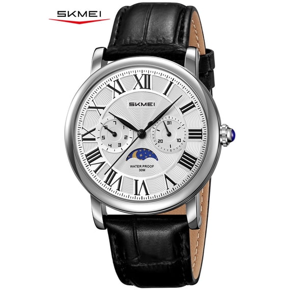 SKMEI Mens Watches Classic Business Quartz Wrist Watch Fashion Waterproof Watch for Men Leather Strap