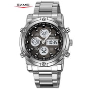 SKMEI Mens Wrist Watch, Waterproof Military Analog Digital Watches with LED Multi Time Chronograph, Stainless Steel Business Quartz Watches for Men