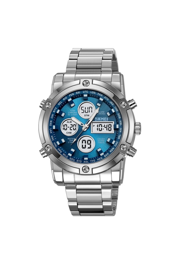 Mens Wrist Watch, Waterproof Military Analog Digital Watches with LED Multi Time Chronograph, Stainless Steel Business Quartz Watches for Men