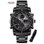 SKMEI Mens Wrist Watch, Waterproof Military Analog Digital Watches with LED Multi Time Chronograph, Stainless Steel Business Quartz Watches for Men