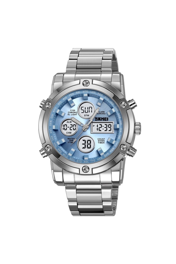 Mens Wrist Watch, Waterproof Military Analog Digital Watches with LED Multi Time Chronograph, Stainless Steel Business Quartz Watches for Men