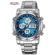 SKMEI Mens Wrist Watch, Waterproof Military Analog Digital Watches with LED Multi Time Chronograph, Stainless Steel Business Quartz Watches for Men