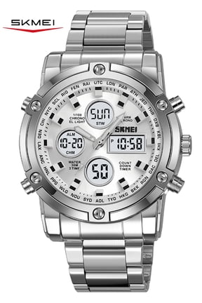 Mens Wrist Watch, Waterproof Military Analog Digital Watches with LED Multi Time Chronograph, Stainless Steel Business Quartz Watches for Men