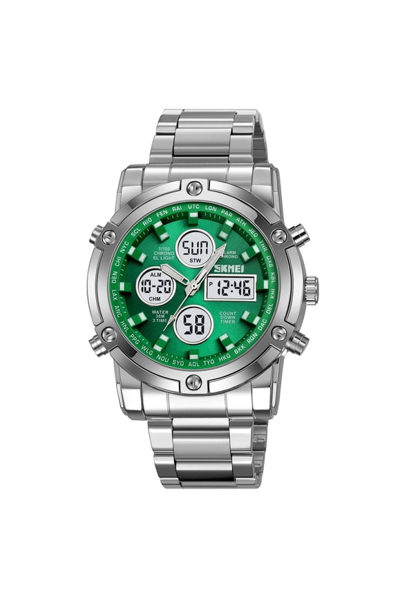 Mens Wrist Watch, Waterproof Military Analog Digital Watches with LED Multi Time Chronograph, Stainless Steel Business Quartz Watches for Men