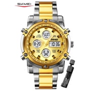 SKMEI Mens Wrist Watch Waterproof Military Analog Digital Watches with LED Multi Time Chronograph, Stainless Steel Business Watches for Men
