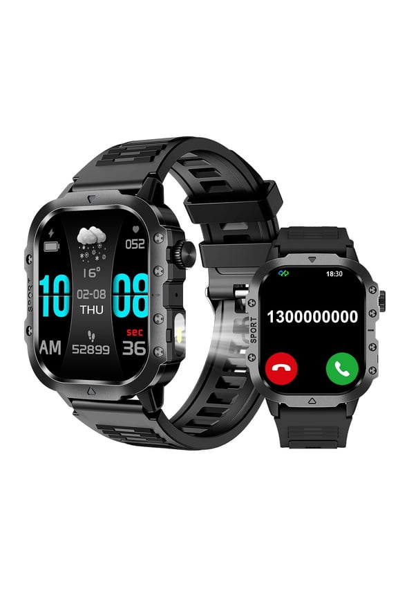 Military Smart Watch for Men(Answer/Make Call), 2.01" HD Fitness Tracker Outdoor Sports Watch, for Android and iPhone with Flashlight/Pedometer/Alarm