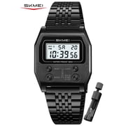 SKMEI Unisex Watch Slim Digital Wristwatch with Stainless Steel Bracelet, Stopwatch, Alarm, Countdown, Date and EL Backlight, Minimalist Style for Students, Work and Daily Wear