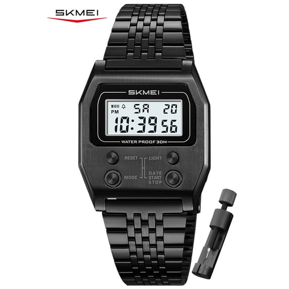 SKMEI Unisex Watch Slim Digital Wristwatch with Stainless Steel Bracelet, Stopwatch, Alarm, Countdown, Date and EL Backlight, Minimalist Style for Students, Work and Daily Wear
