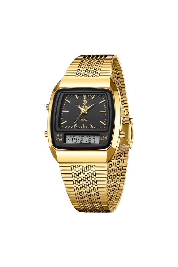 Watch for Men Retro Analog Digital Watches Square Dual Display Men's Watches Luxury Stylish Casual Wristwatches