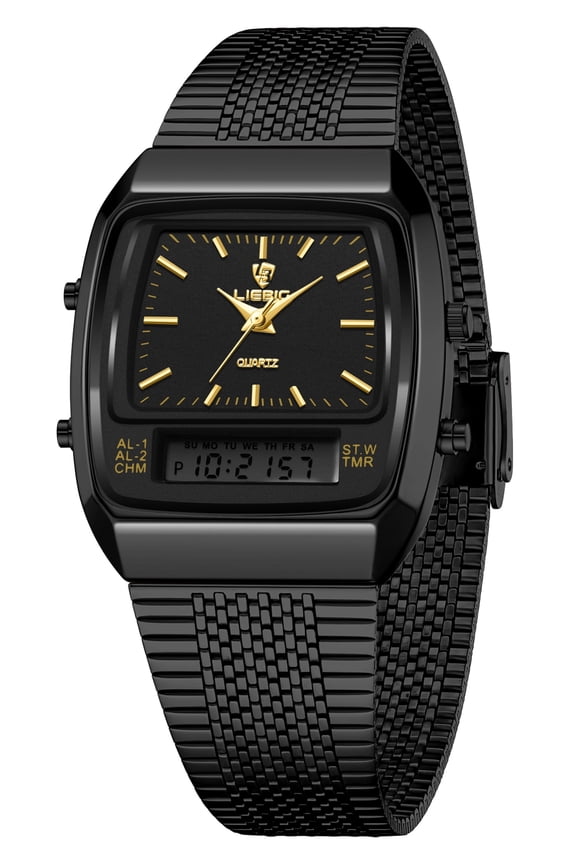 Watch for Men Retro Analog Digital Watches Square Dual Display Men's Watches Luxury Stylish Casual Wristwatches