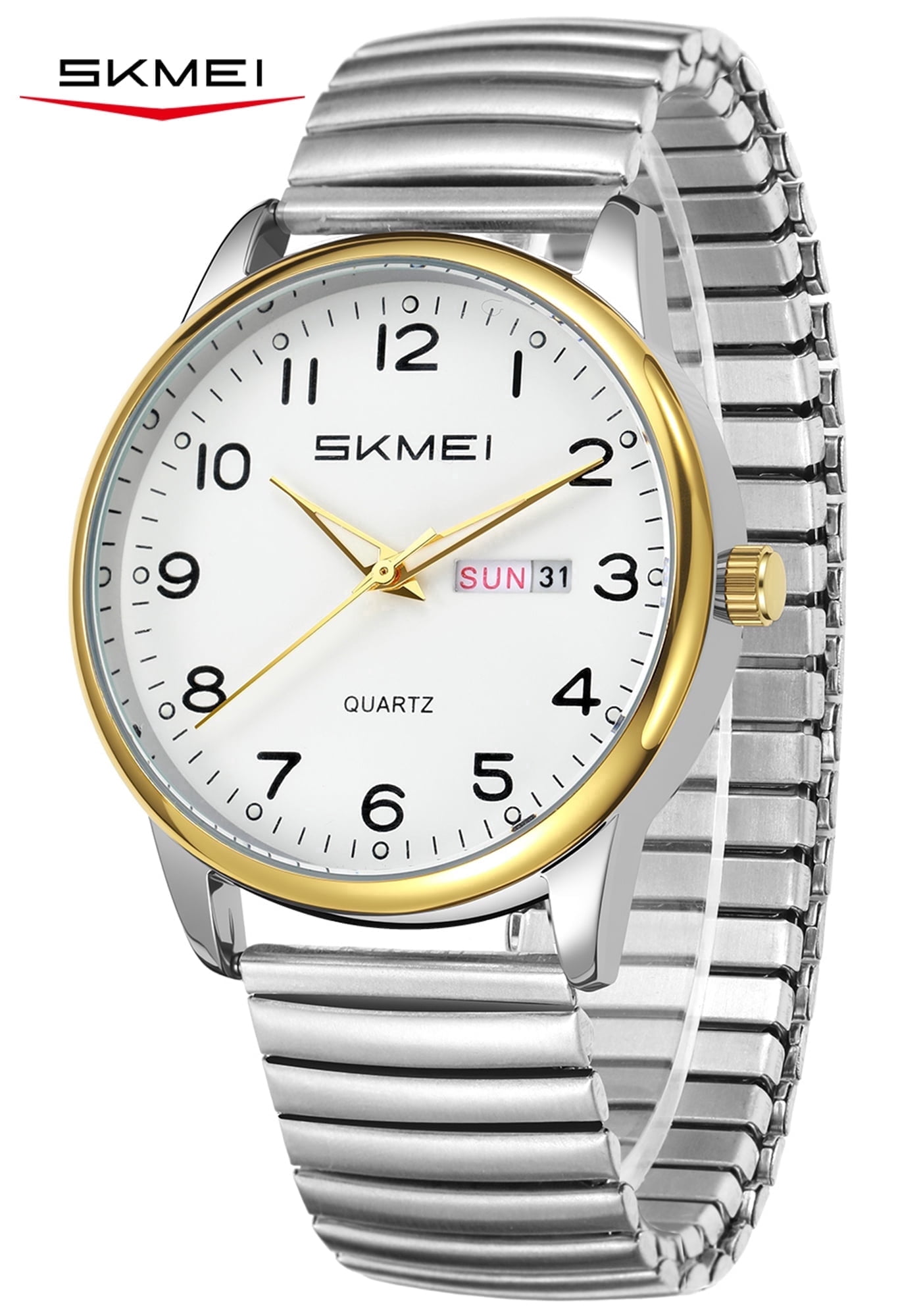 SKMEI Watches for Men Easy Reader Analog Mens Quartz Watch with Stainless Steel Expansion Band Luminous waterproof watch