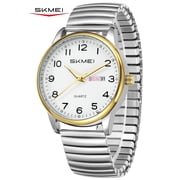 SKMEI Watches for Men Easy Reader Analog Mens Quartz Watch with Stainless Steel Expansion Band Luminous waterproof watch