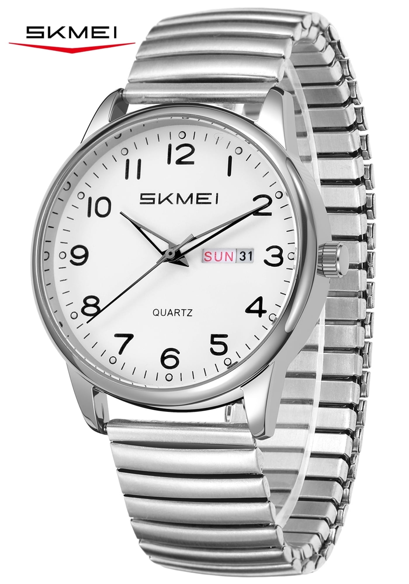 SKMEI Watches for Men Easy Reader Analog Mens Quartz Watch with Stainless Steel Expansion Band Luminous waterproof watch