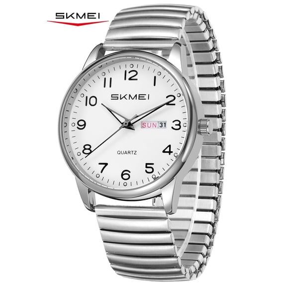 SKMEI Watches for Men Easy Reader Analog Mens Quartz Watch with Stainless Steel Expansion Band Luminous waterproof watch