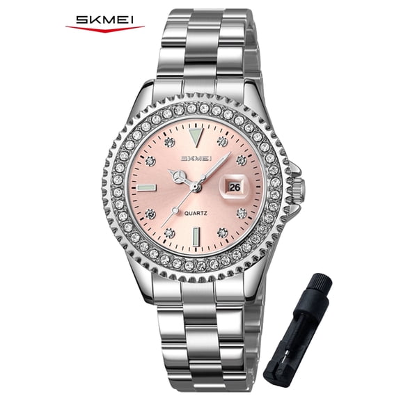SKMEI Watches for Women Luxury Dress Waterproof Wrist Watch Stainless Steel Ladies Watch with Luminous Date