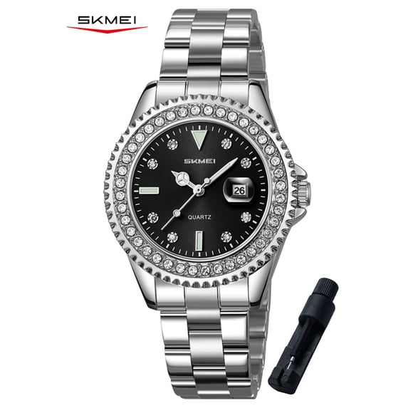 SKMEI Watches for Women Luxury Dress Waterproof Wrist Watch Stainless Steel Ladies Watch with Luminous Date
