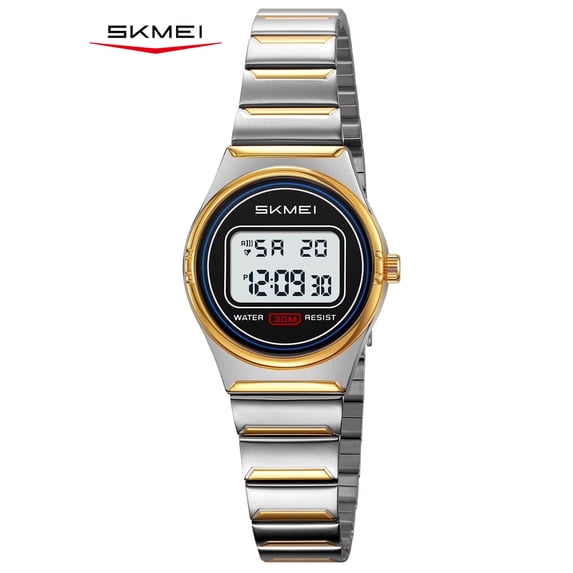 SKMEI Watches for Women Sport Digital Womens Watch Fashion Ladies Waterproof Stainless Steel Wristwatch with Alarm LED Back Light