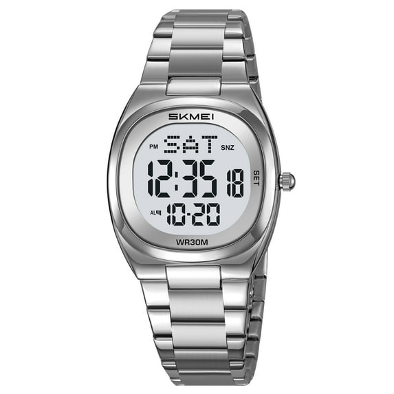 SKMEI Watches for Women Sport Digital Womens Watch Waterproof with Stainless Steel Strap Alarm Countdown Dual Time