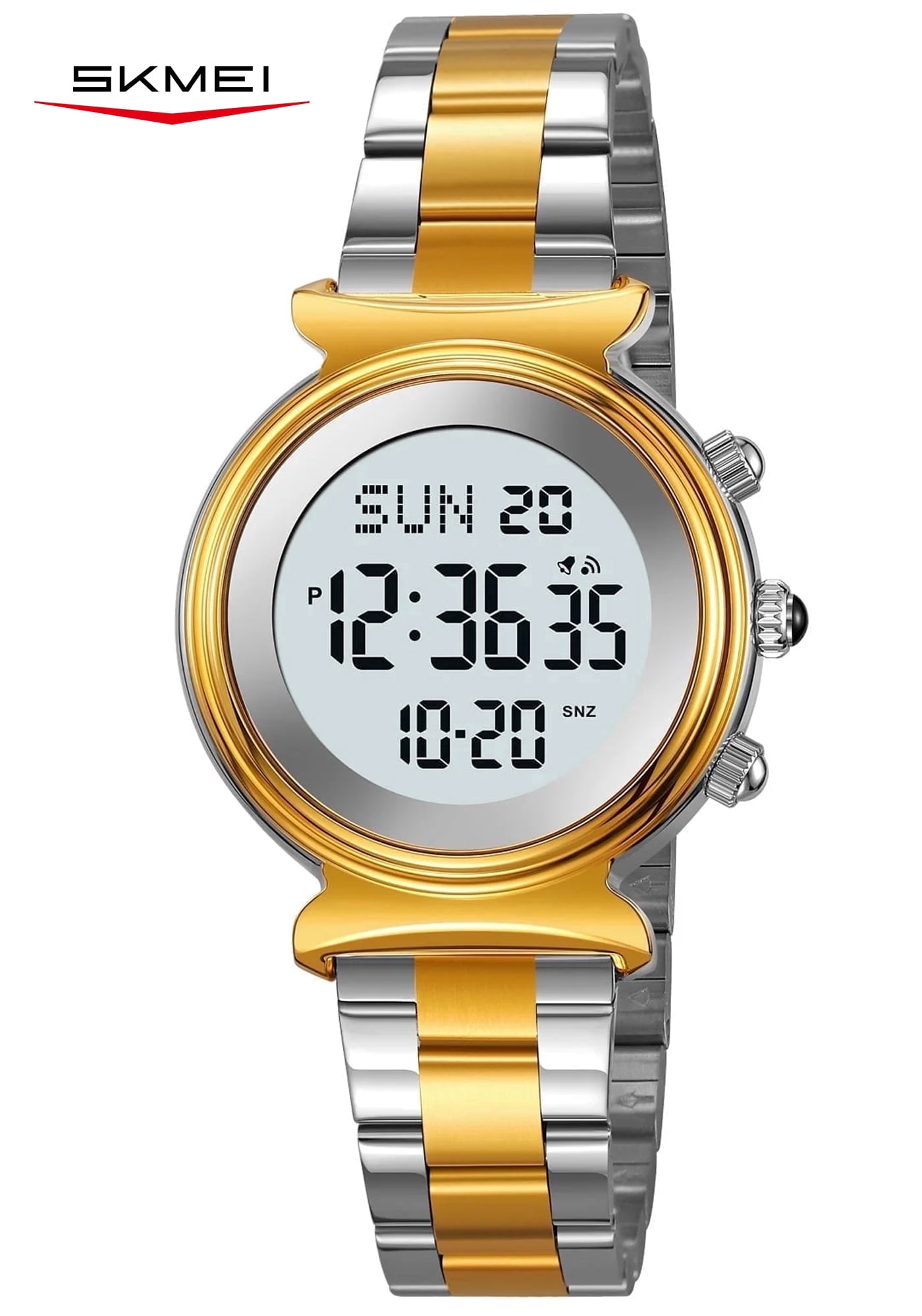 SKMEI Women Digital Watch Waterproof Dual Time Date LED Watch Ladies Business Wristwatch Stainless Steel Watch for Women