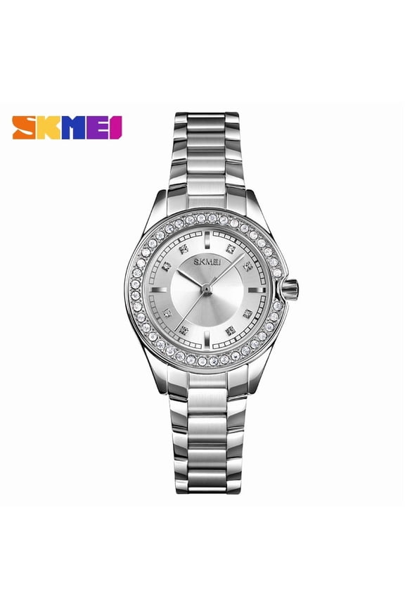 SKMEI Women Relogio Feminino Ladies Quartz Watch Stainless Steel Strap Female Waterproof Wristwa Dress Watch Luminous Business Watch Moon Phase Luxury Mechanical Watch