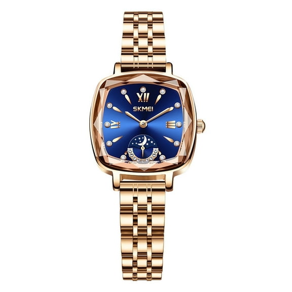 Skmei Women's Luxury Rose Gold Square Watch – Diamond Analog Quartz Stainless Steel Waterproof Dress Wristwatch