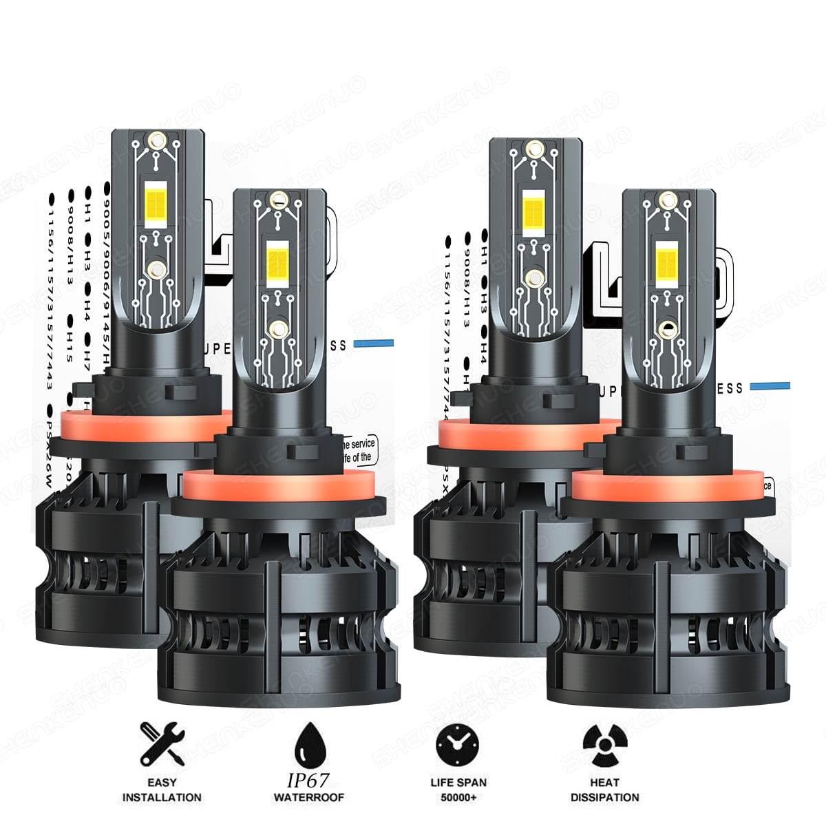 SKN H11/H8/H9 LED Headlight Bulbs, Low Beam and High Beam, 36W 6,000LM