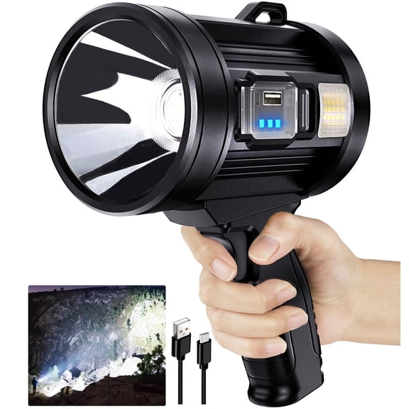 SKNSL Rechargeable Spotlight Outdoor 900000 Lumens LED Flashlight with Solar Panels, Cob light