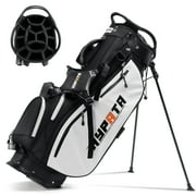 SKOK 14-Slot Stand Golf Bag with Waterproof Fabric and 8 Pockets, Black, 14 Slots, PU Leather