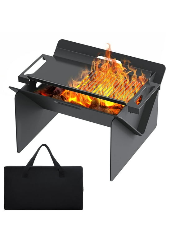 SKOK 18in Charcoal Grill for Outside, 2 in 1 Portable Charcoal Grill with Detachable BBQ Tray, Wood Burning Charcoal Grill with Carry Bag