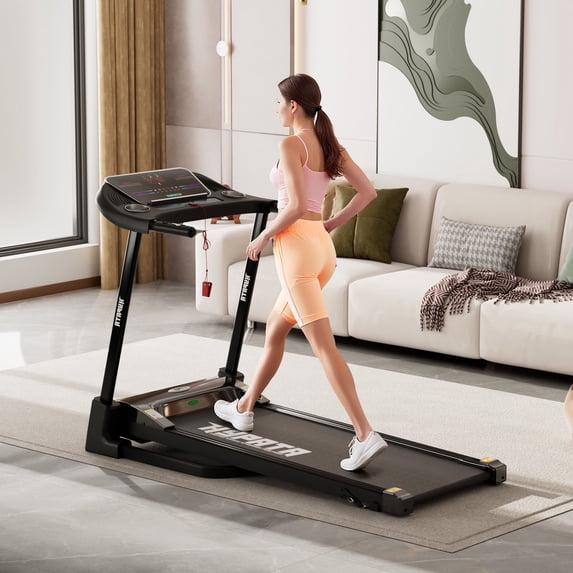 SKOK Compact 2.5HP Folding Incline Treadmill with 12 Preset Programs, 300lb Capacity Electric Walking Treadmill Machine for Home